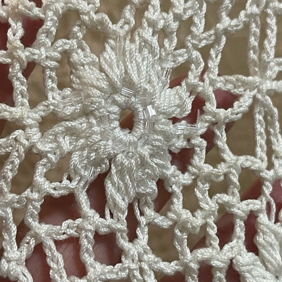 BALLINGER GOLD Vtg Handmade Ivory cotton Crochet 42”x60”Triangle Shawl wrap - Picture 9 of 9